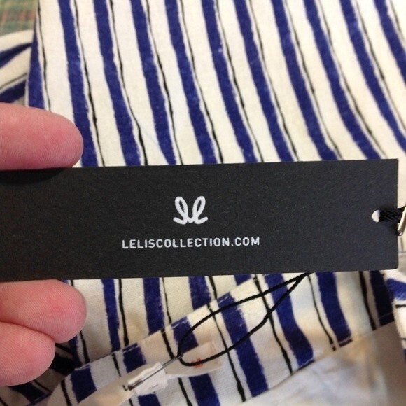 LE LIS COLLECTION Size Small Blue White Striped Linen Belted Pants Cut Out Hem - Picture 7 of 10